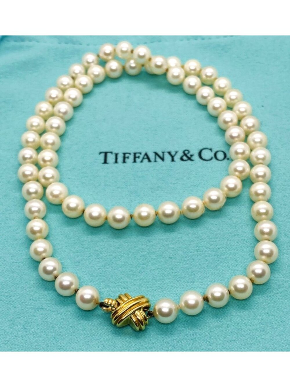 Tiffany & Co 18K X Signature Pearl Necklace 18.5" 6 - 6.4mm Pearls